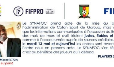 Football : Salaires impayés, le SYNAFOC Fait une Mise au Point suite à la sortie de Coton Sport.