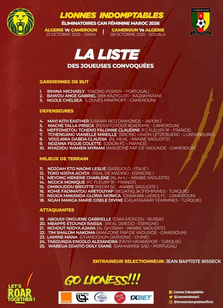 Élim CAN Féminine 2026 : Jean-Baptiste Bisseck dévoile la liste pour affronter l’Algérie!
